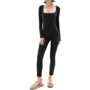 NWT PUMIEY Square Neck Long Sleeve Bodycon Unitard in Black